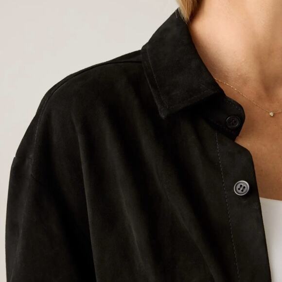 Copied - - Quince NEW 100% Suede Leather Overshirt Woman’s Size Medium Shacket - Picture 3 of 7